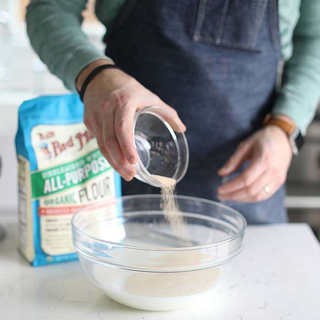 making a raft with yeast and milk in a bowl