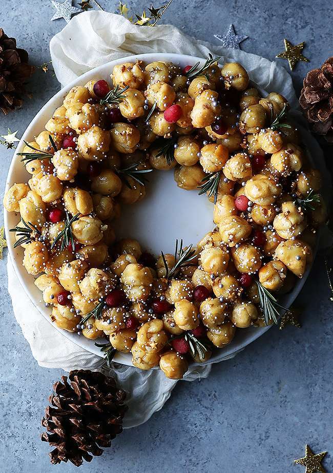a festive struffoli dough ball wreath recipe