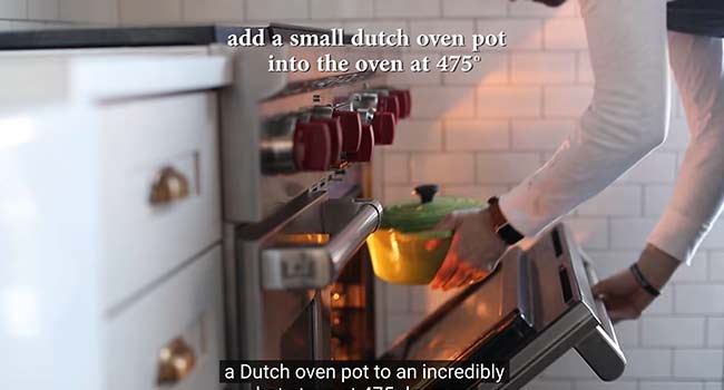 adding a pot to an oven