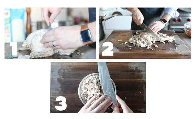 step by step procedures for cutting up a whole cooked chicken