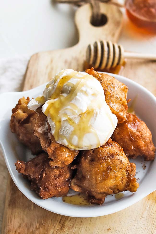 apple fritters with ice cream