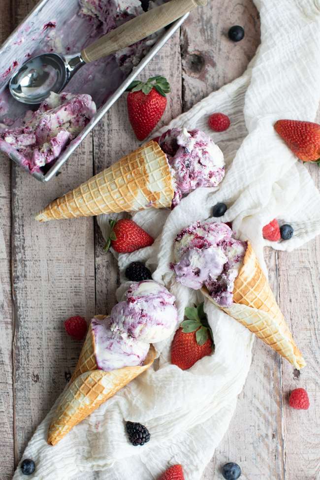 homemade ice cream with homemade waffle cones