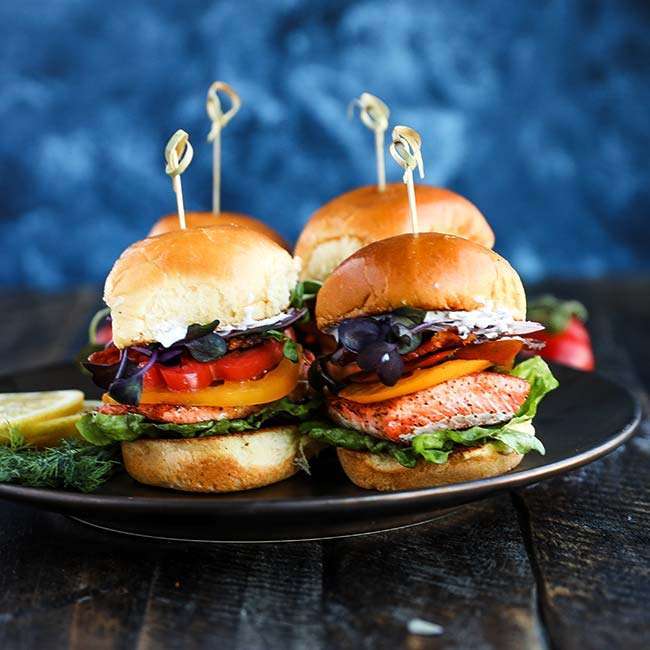 Salmon BLT Recipe with Dill Caper Sauce and Heirloom Tomatoes