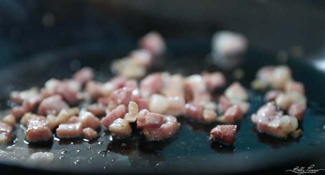 cooking pancetta in a pan