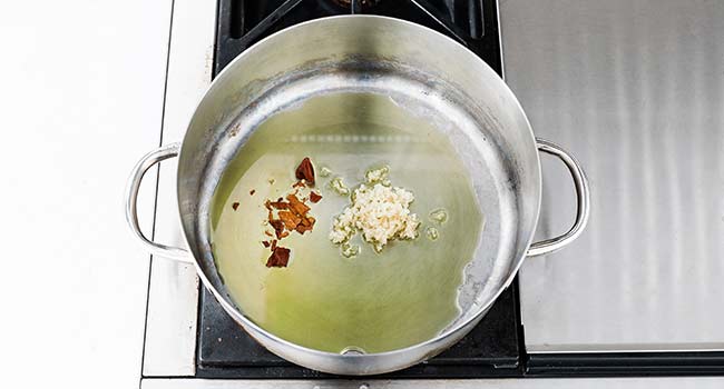 cooking garlic and chiles in oil