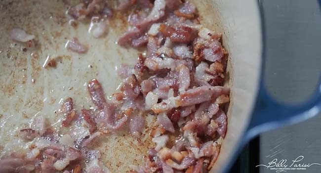 sautéing bacon in a pan