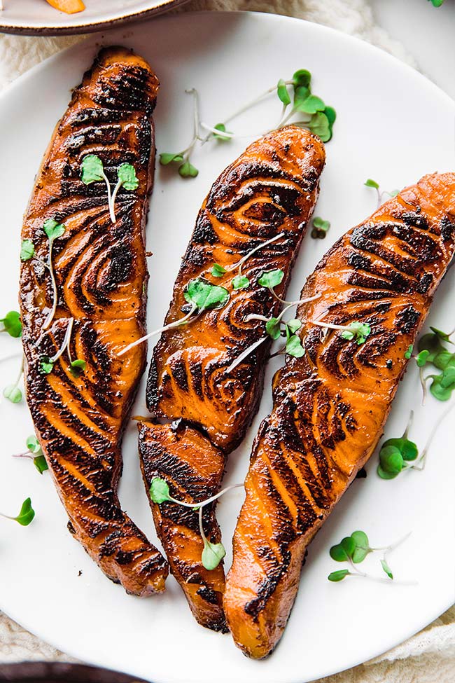 seared brown sugar salmon on a plate