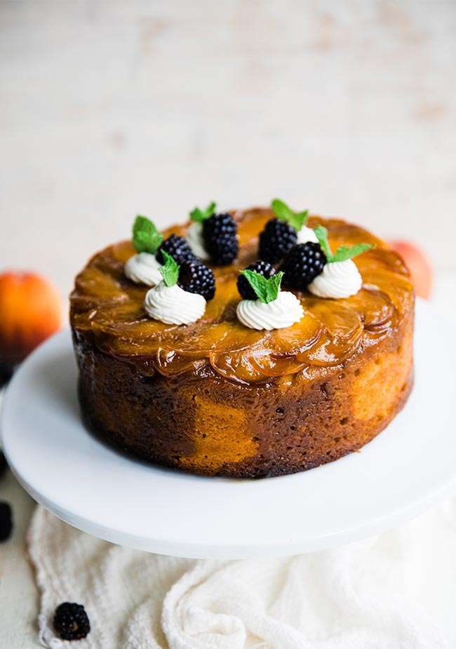 Peach Upside Down Cake Recipe with Homemade Whipped Cream Chef Billy
