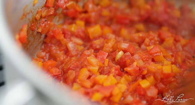 stewing tomatoes with peppers and onions