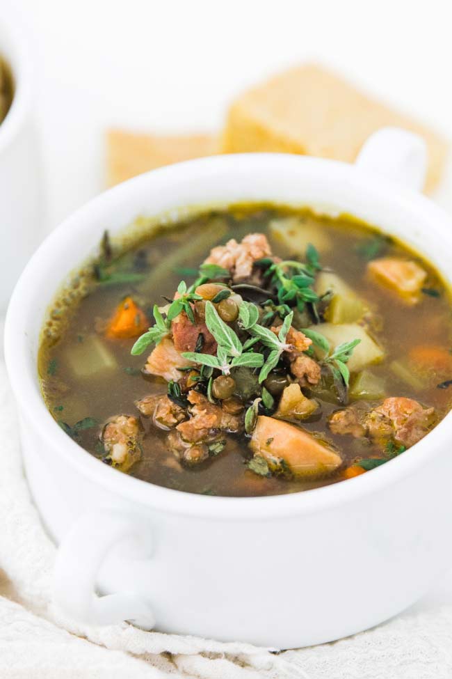 bowl of ham and lentil soup