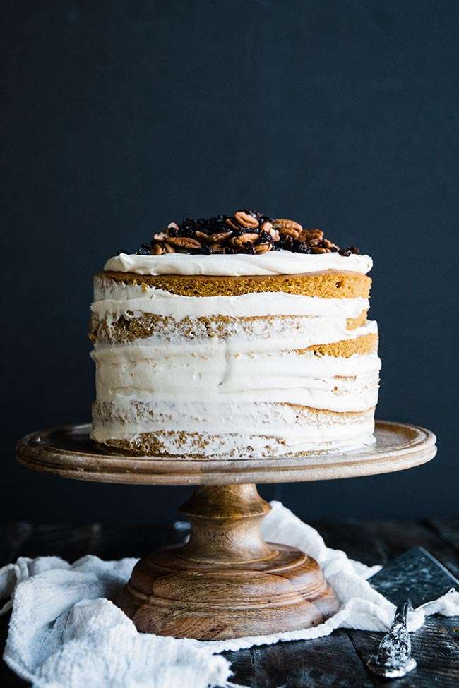 layered pumpkin cake with cream cheese frosting