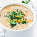 a cup of broccoli cheddar soup