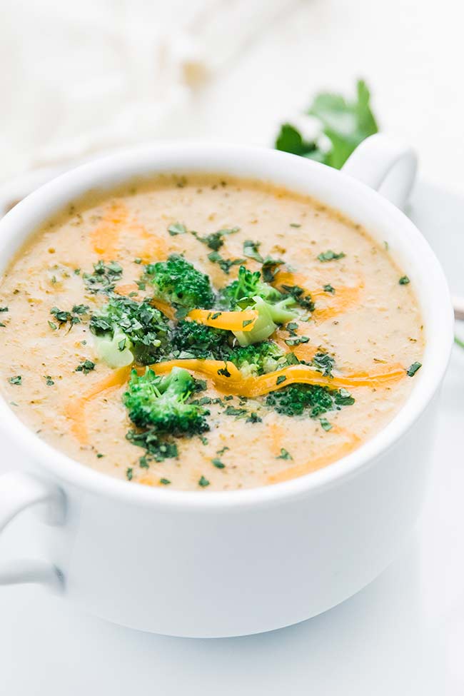 a cup of broccoli cheddar soup