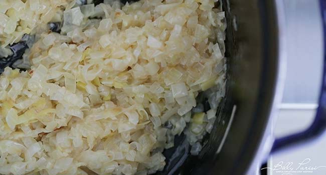 caramelizing onions in a pot