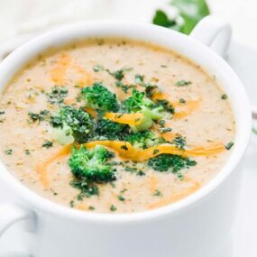 a cup of broccoli cheddar soup