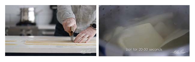 cutting the dough and parboiling it