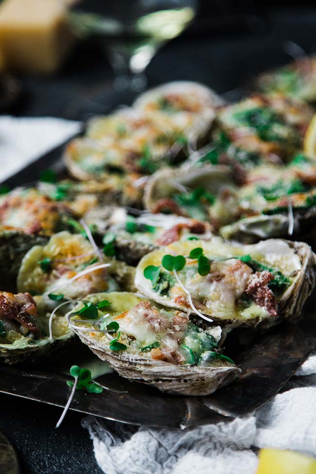 oysters Rockefeller on a platter
