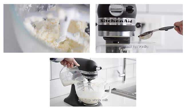 making a whipped cream cheese frosting in a stand mixer