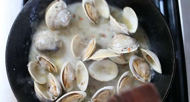 steamed clams in a pan