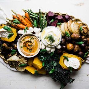 grilled vegetables crudite platter with dipping sauces