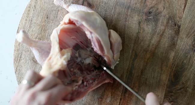 removing the backbone from a whole chicken