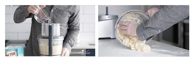making and adding the homemade pie dough to a countertop