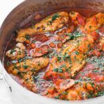 chicken cacciatore in a rondeau pot