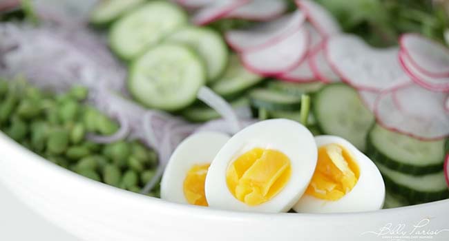 hard-boiled eggs on a salad
