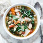 minestrone soup recipe in a bowl served up with fresh herbs
