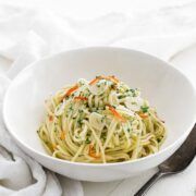 aglio e olio pasta in a bowl