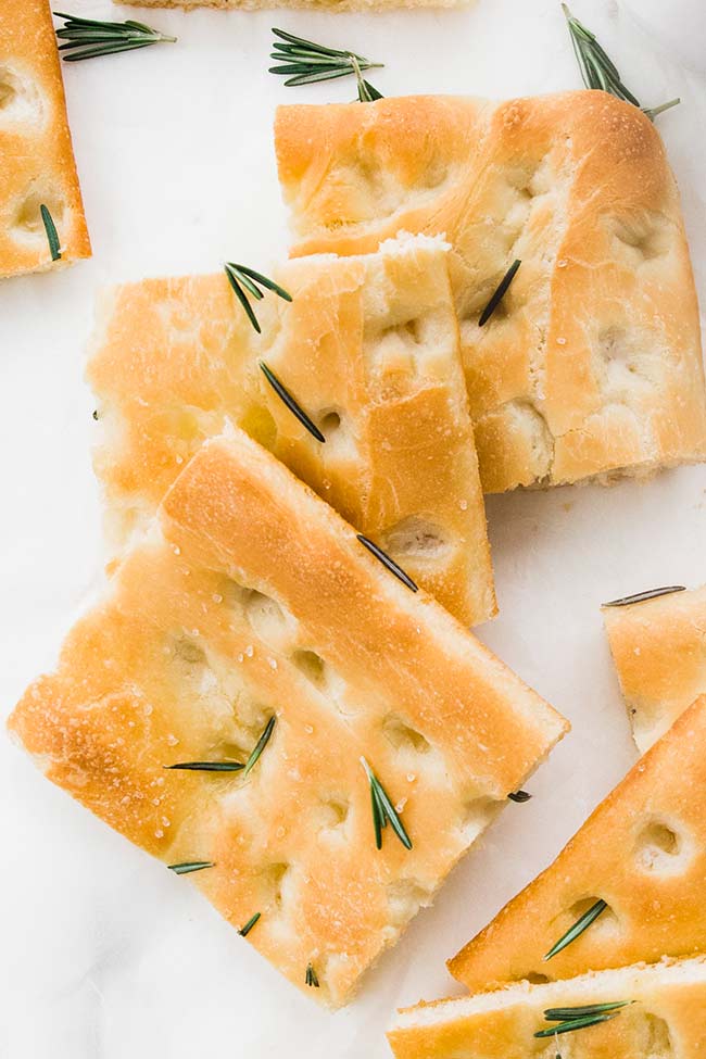 sliced focaccia bread