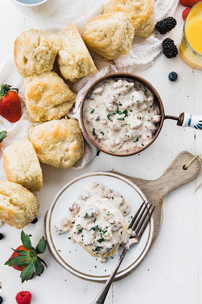 homemade biscuits and country gravy