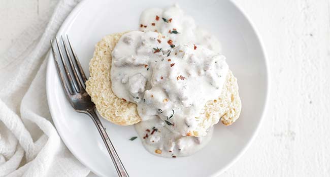 biscuits and gravy on a plate