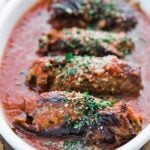 beef braciole in tomato sauce with herbs