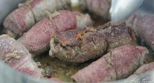 searing beef braciole