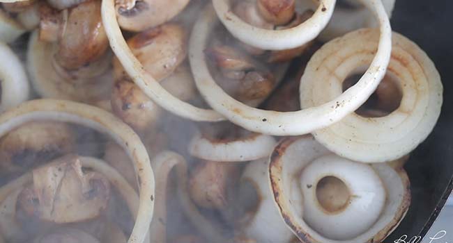 cooking onions and mushrooms