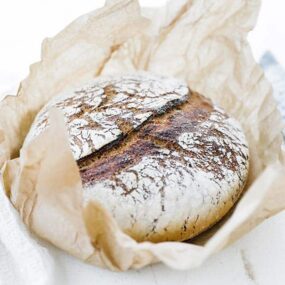 baked spelt bread in parchment paper
