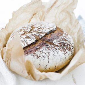 baked spelt bread in parchment paper