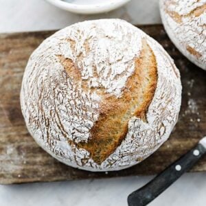 homemade baked bread recipe using kamut flour on a cutting board