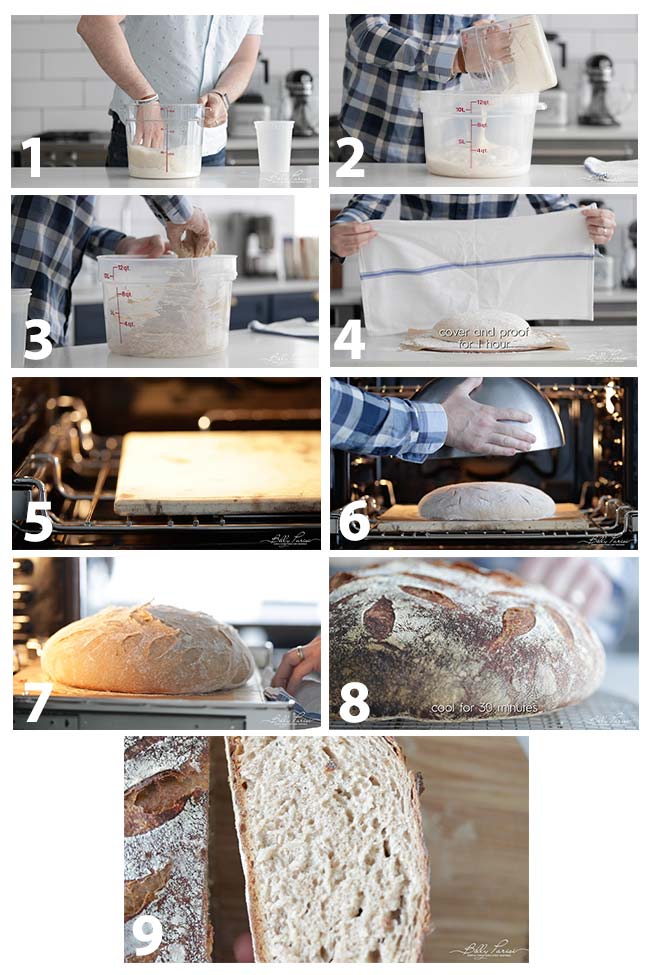 step by step procedures on how to make a boule bread recipe using a poolish