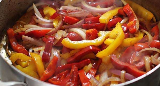 peppers and onions being roasted