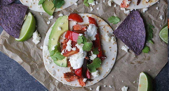 salmon fajitas with avocado