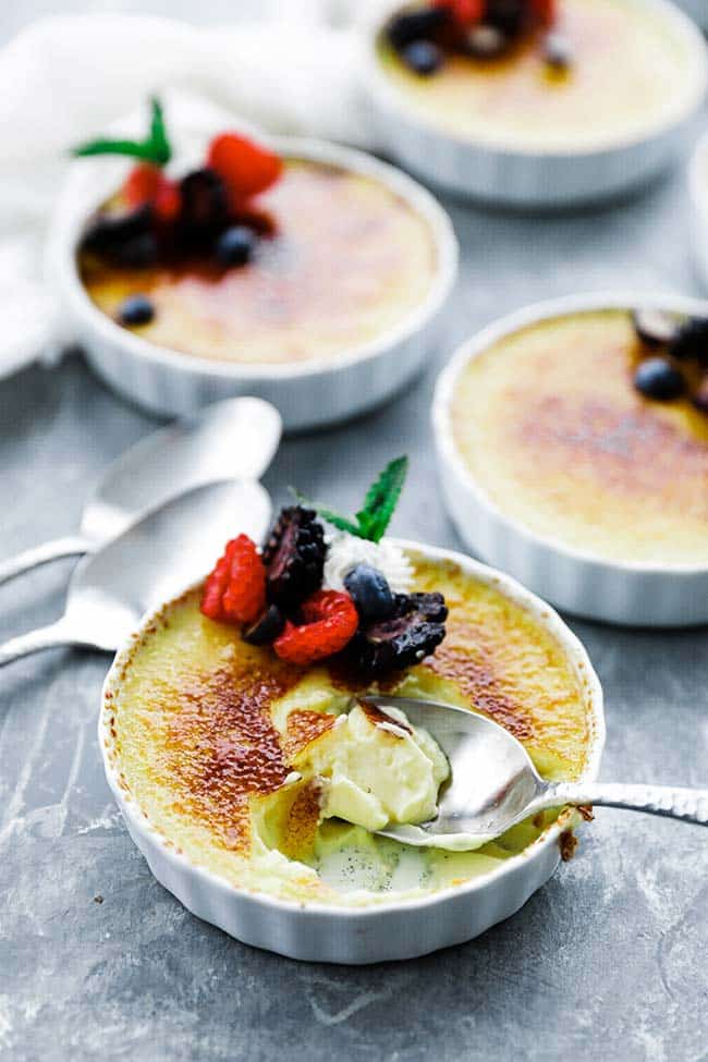 creme brulee with scoop taken out