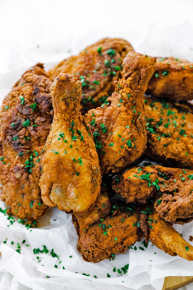 fried chicken on a cutting board