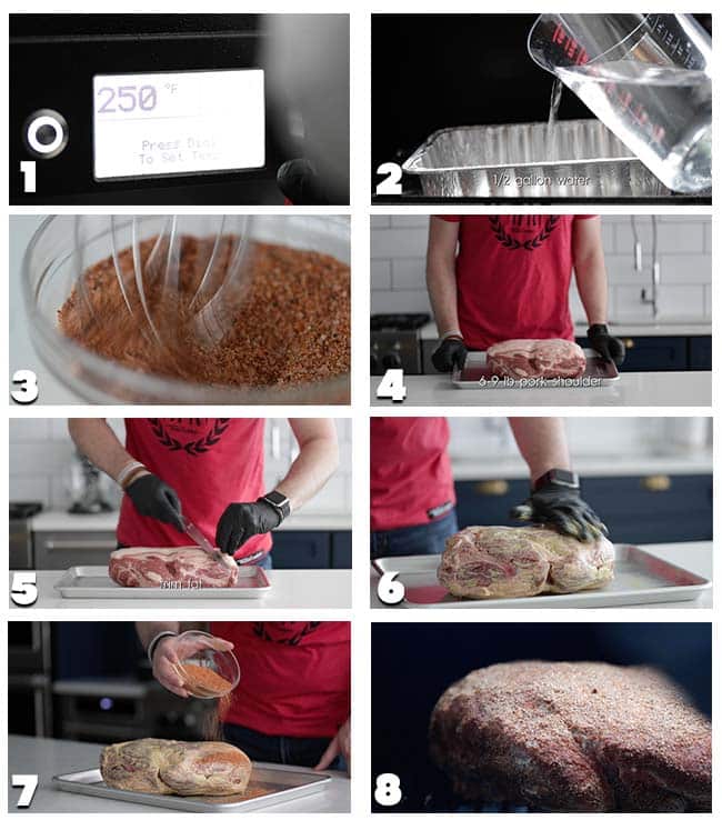 step by step pulled pork procedures 1 through 8