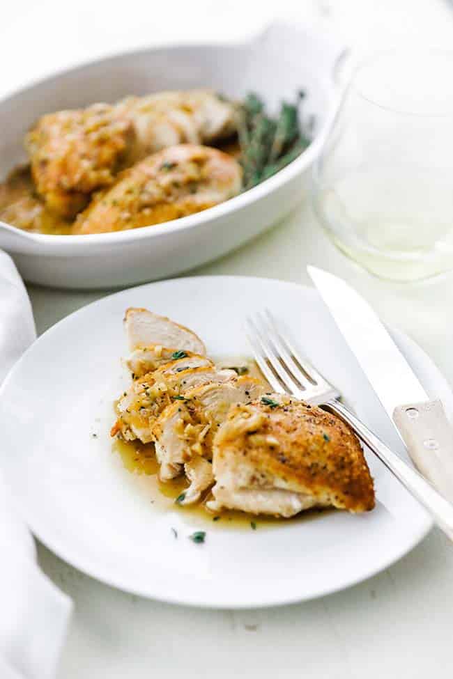 sliced chicken breasts on a plate