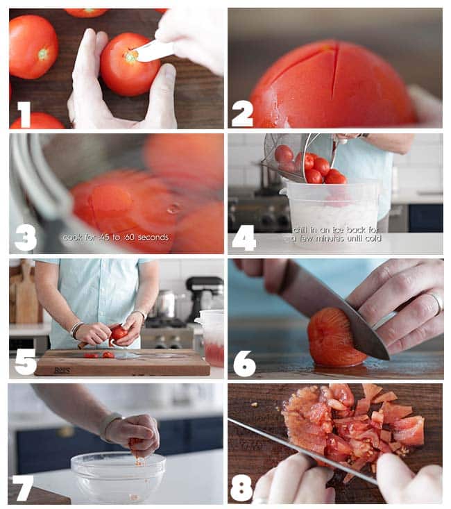 step by step to concasse tomatoes for steak pizzaiola