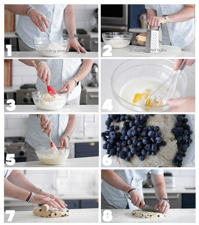 step by step procedures to making blueberry scone dough