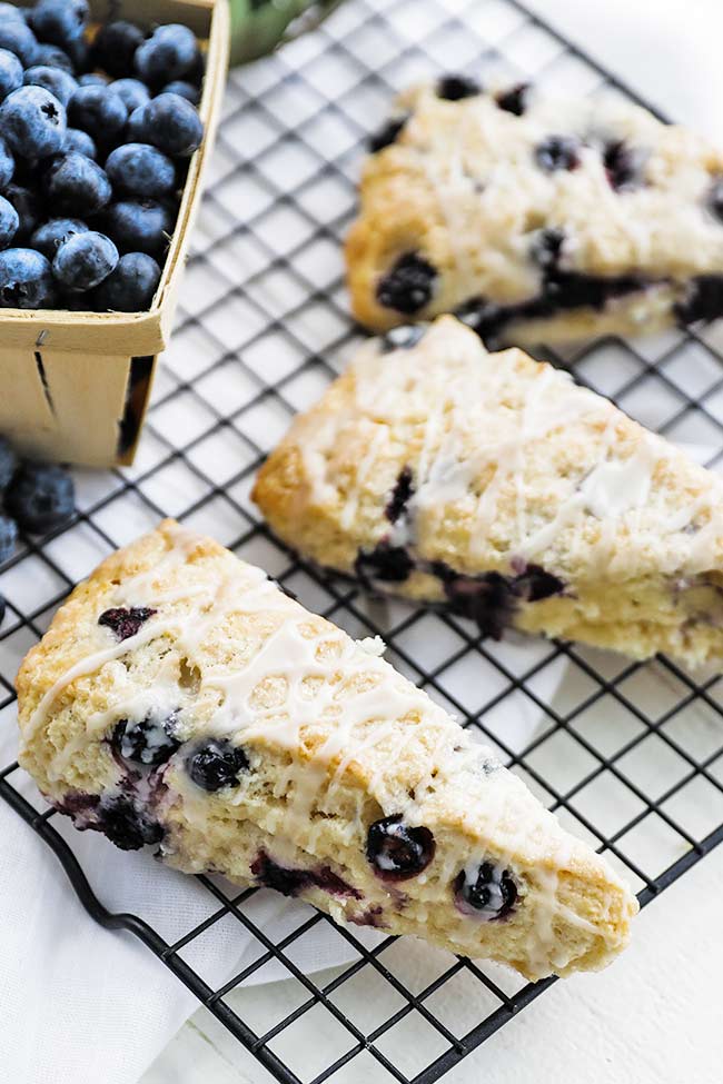 blueberry scones on a rack