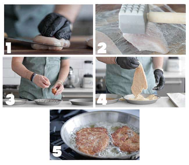step by step procedures for breading and frying chicken parmigiana